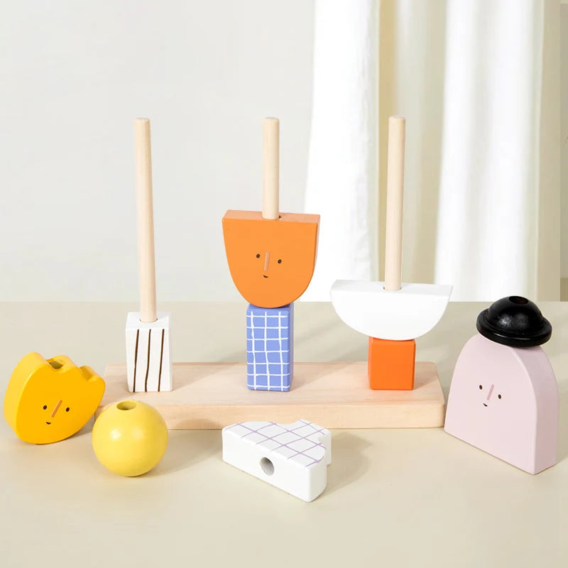 3D Wooden Puzzle Toy – Montessori Shape Matching Bead Blocks Set