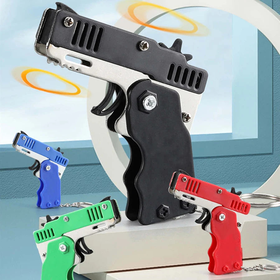 Rubber Band Launcher Toy – Mini Folding Keychain with 60 Bands