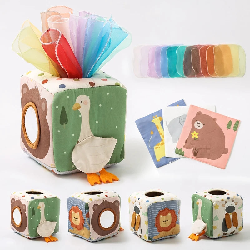 Baby Tissue Box Toy – Montessori Sensory Activity Cube