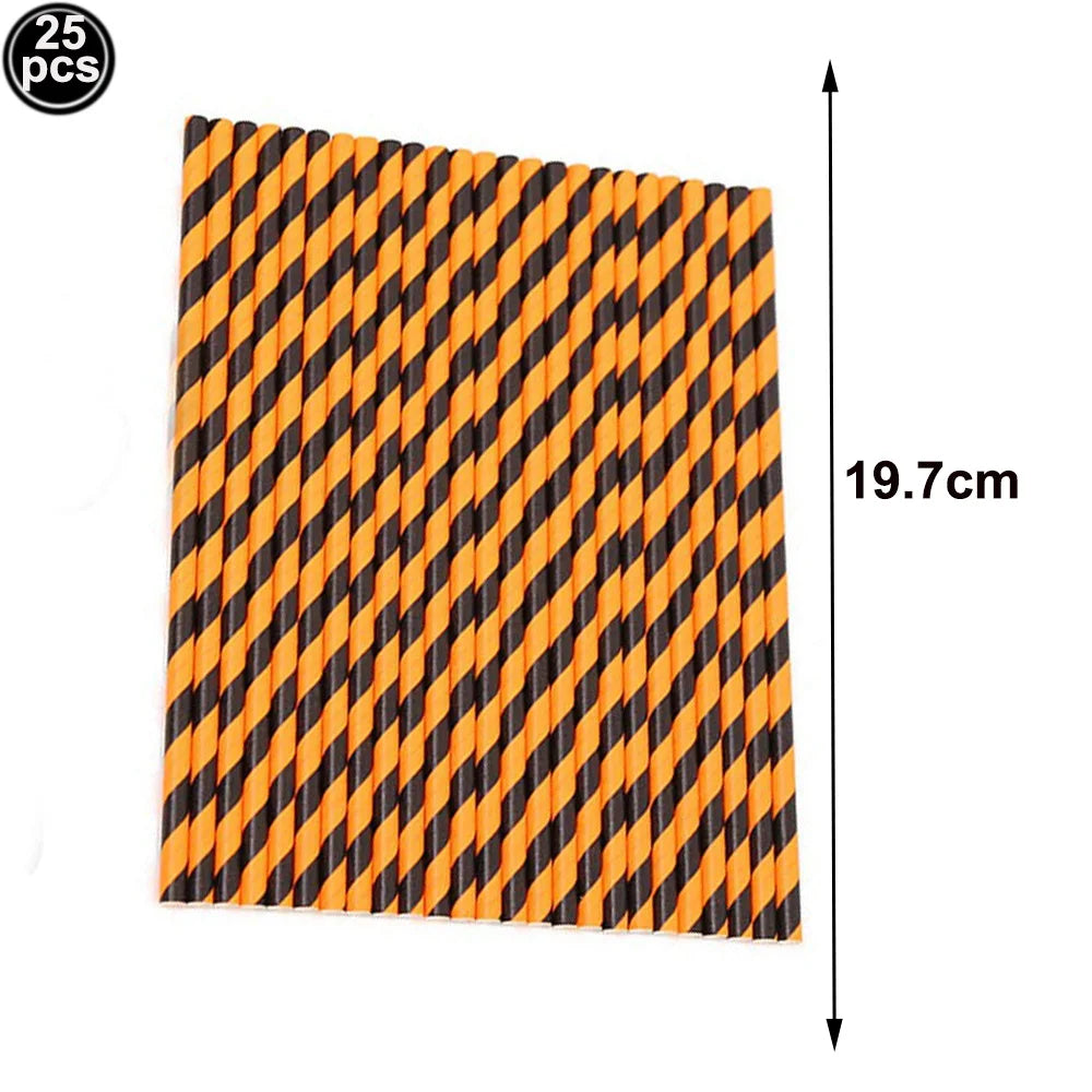 Halloween Paper Straws, Disposable Party Straws with Spooky Patterns