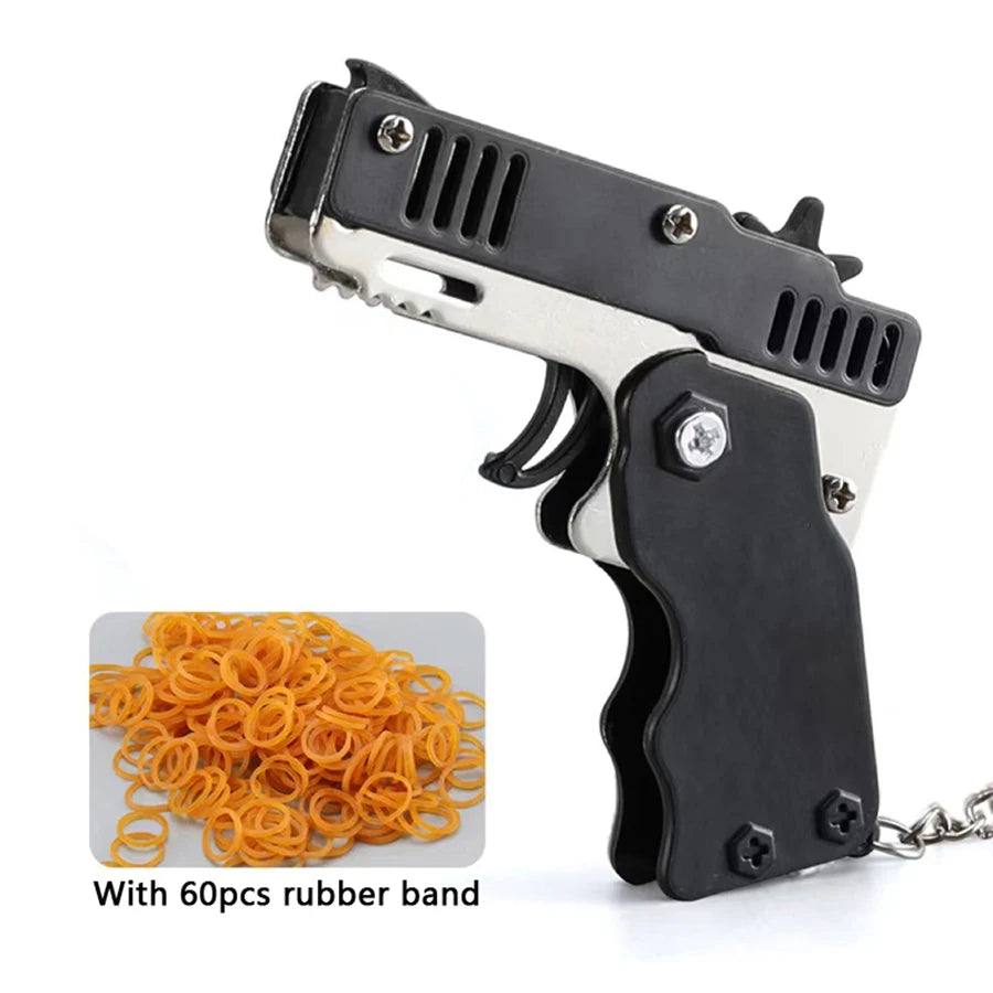 Rubber Band Launcher Toy – Mini Folding Keychain with 60 Bands