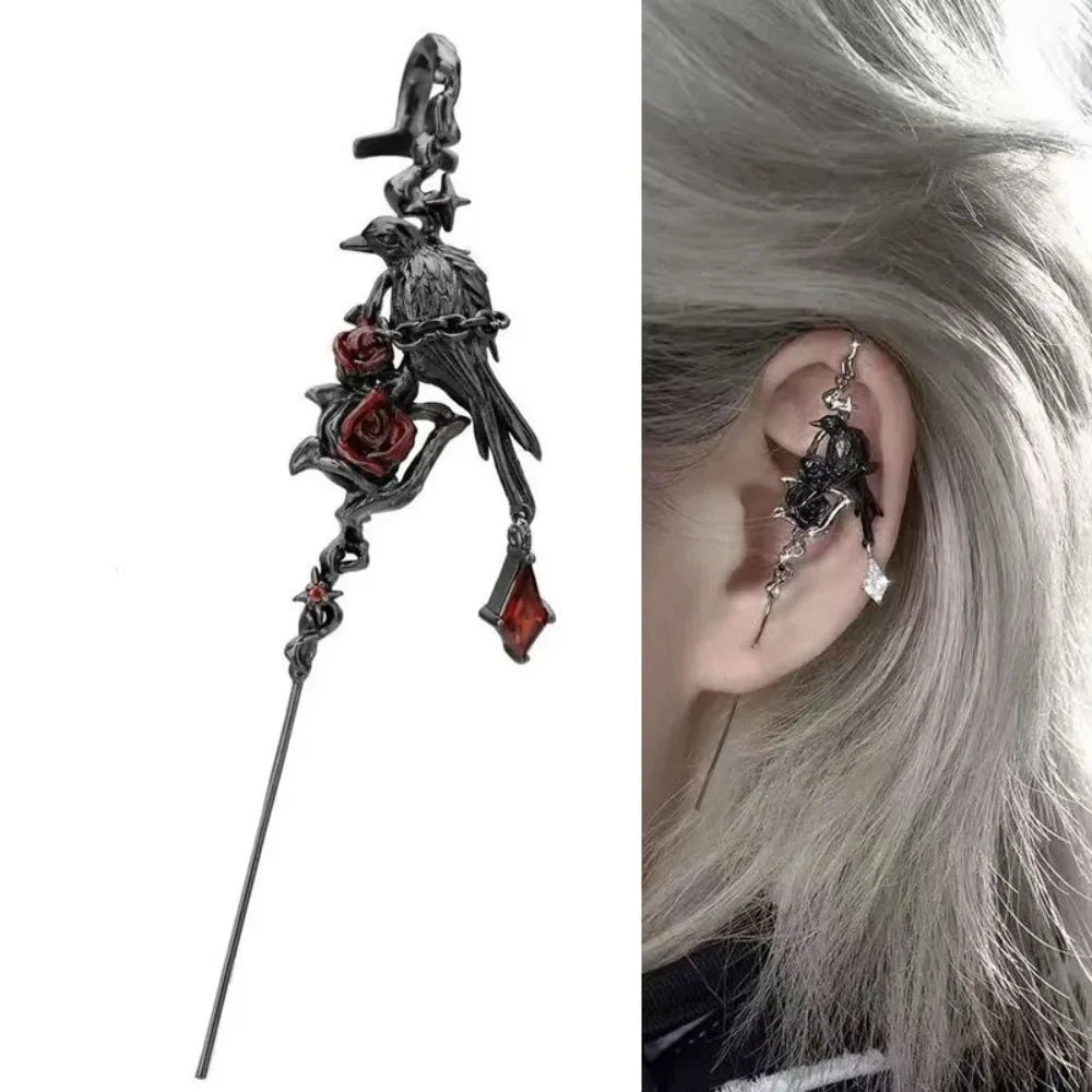 Gothic Earring for Girl Punk Goth Thorn Rose Crow Stud Earrings puncture Earring Halloween Party Accessories Jewelry