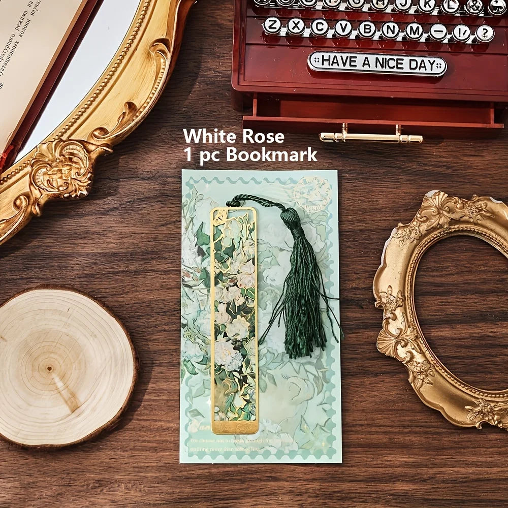 Metal Bookmarks Vintage Oil Painting Tassel Reading Set