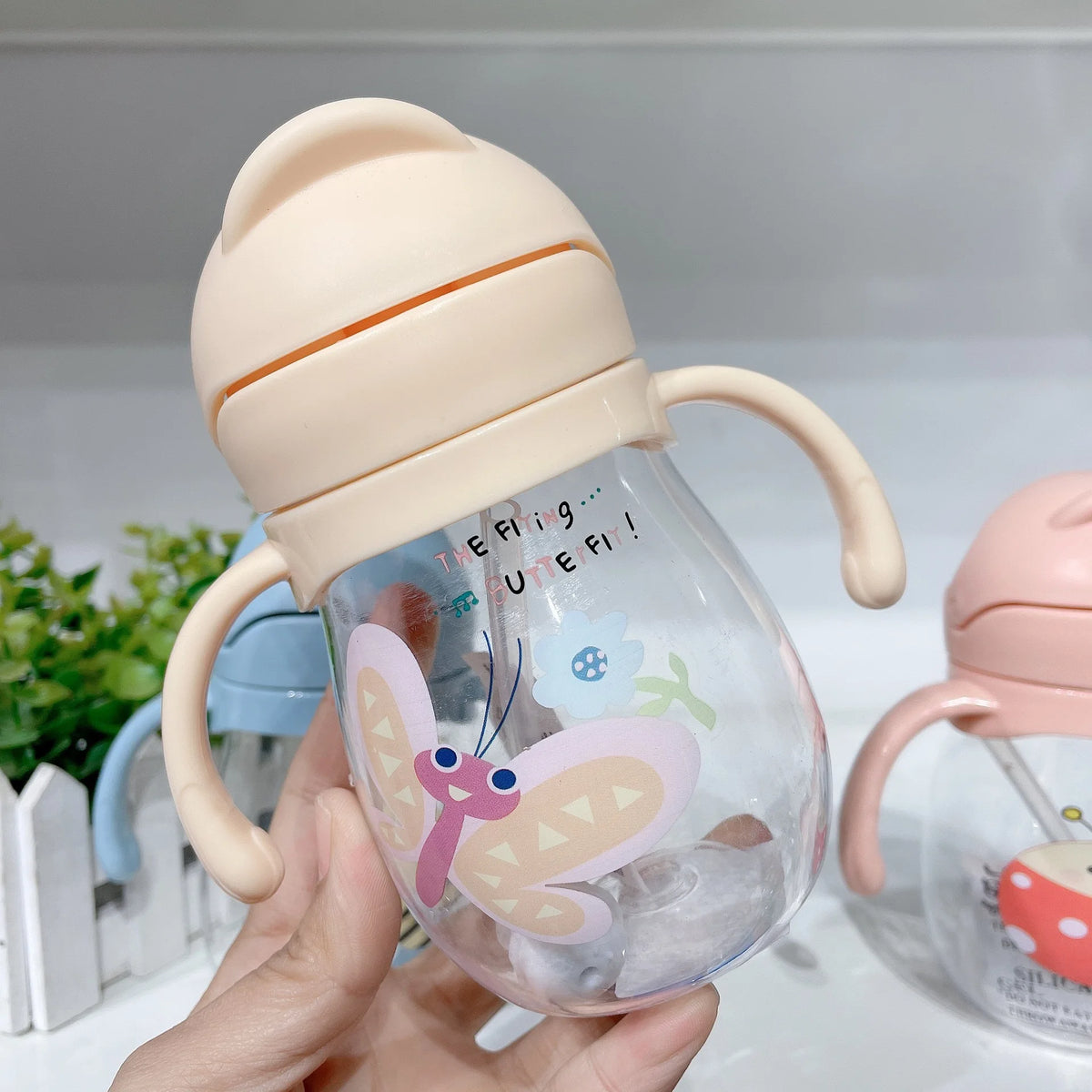 Baby Straw Cup – 350ml Infant Water Cup with Handle