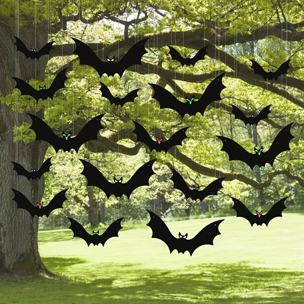 Halloween Bat Decorations, 12PCS Hanging Plastic Bats for Outdoor Decor