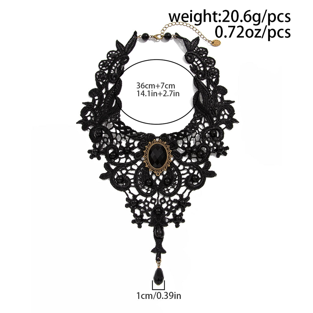 Gothic Lace Choker Black Punk Necklace Red Drop Pendant
