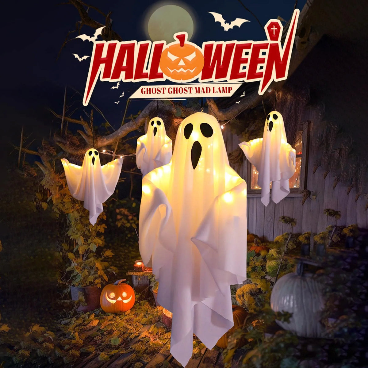 Halloween Ghost Decoration Hanging Light-Up Ghost for Party Decor