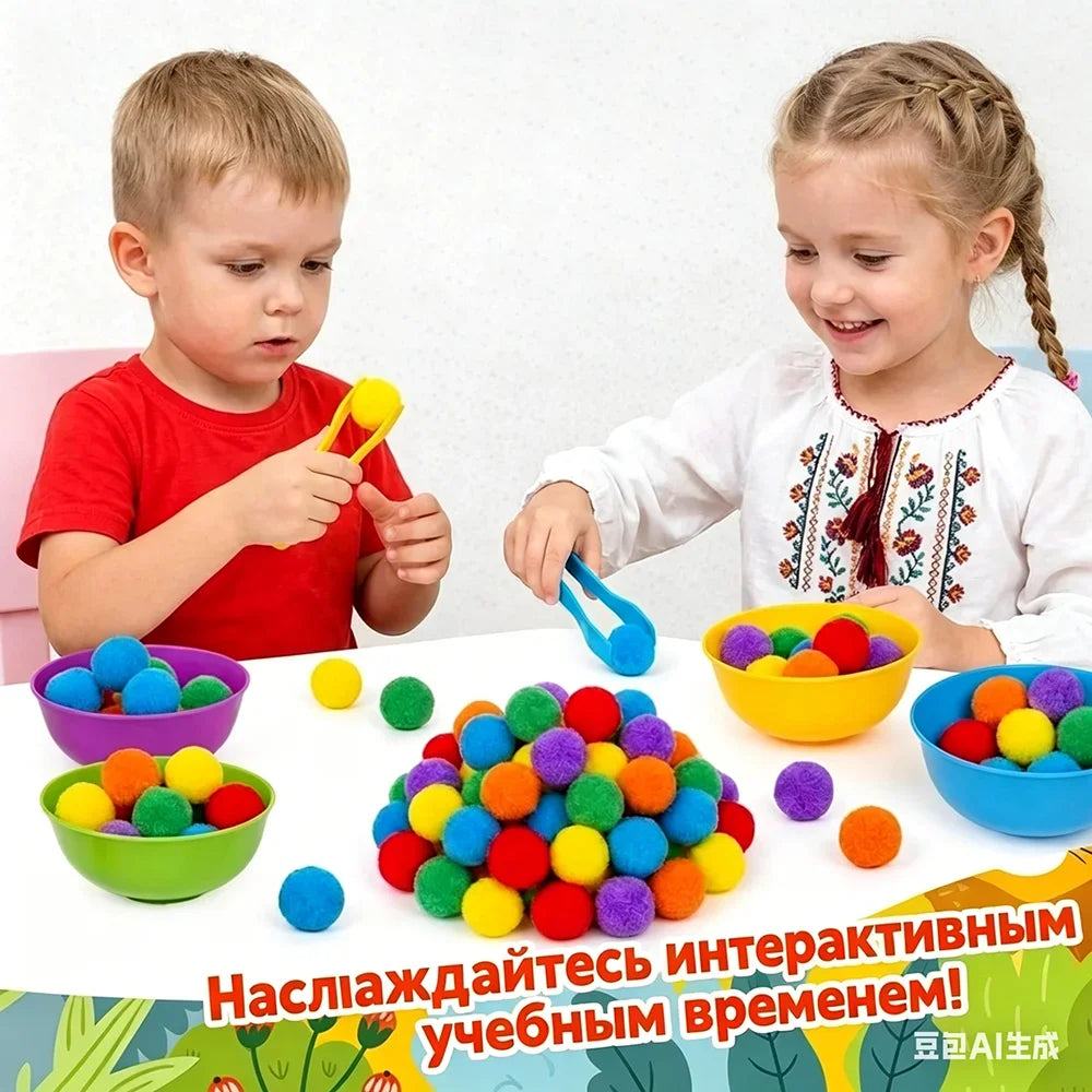 Color Sorting Counting Toy – Rainbow Bowls & Tweezers Learning Set