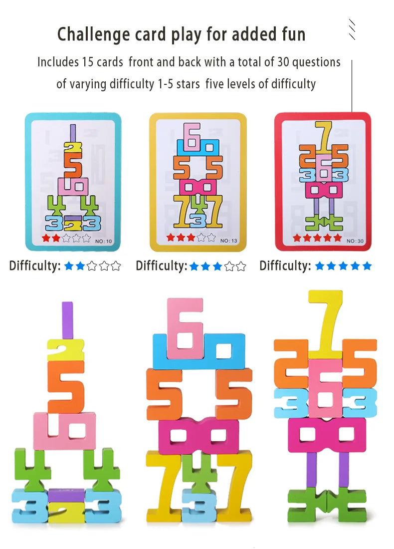 Wooden Number Blocks, Montessori Counting & Stacking Toy