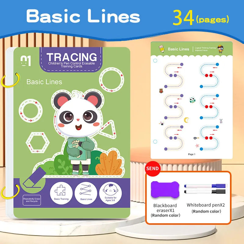Reusable Tracing Workbook, 34-Page Magic Drawing & Writing Practice Book