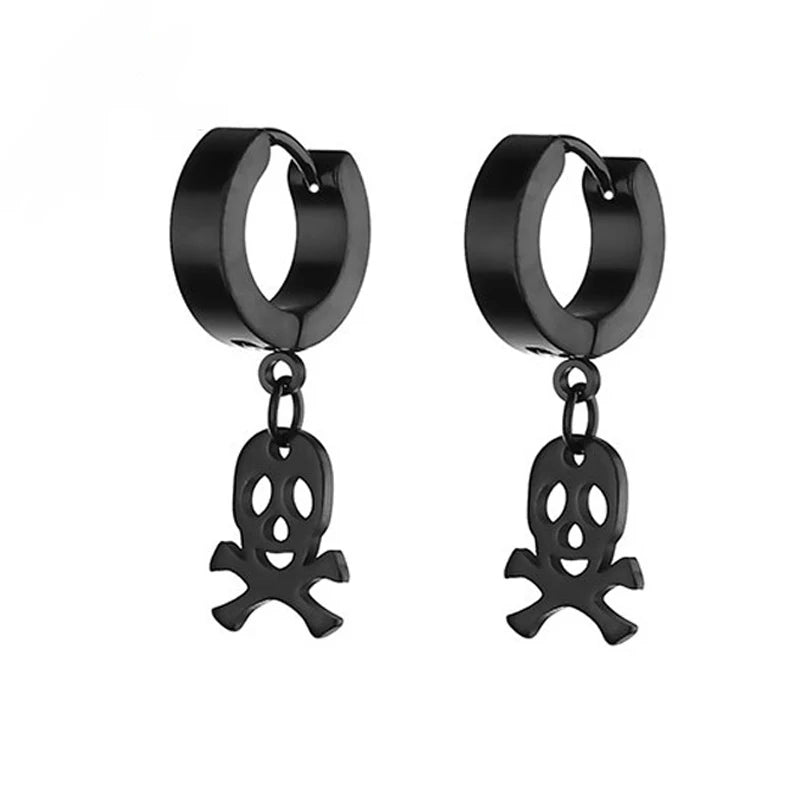 Design Stainless Steel Skull Drop Earrings For Women Men Fashion Gothic Street Hip Hop Ear Jewelry Pendant Cool Stud Earrings