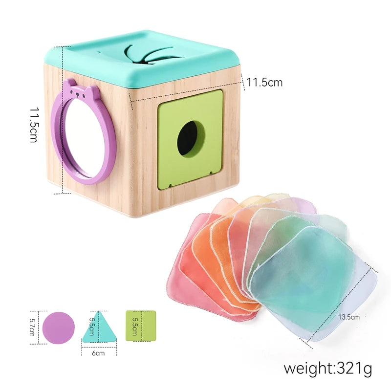 Montessori Tissue Box Toy – Baby Sensory Cloth Busy Cube