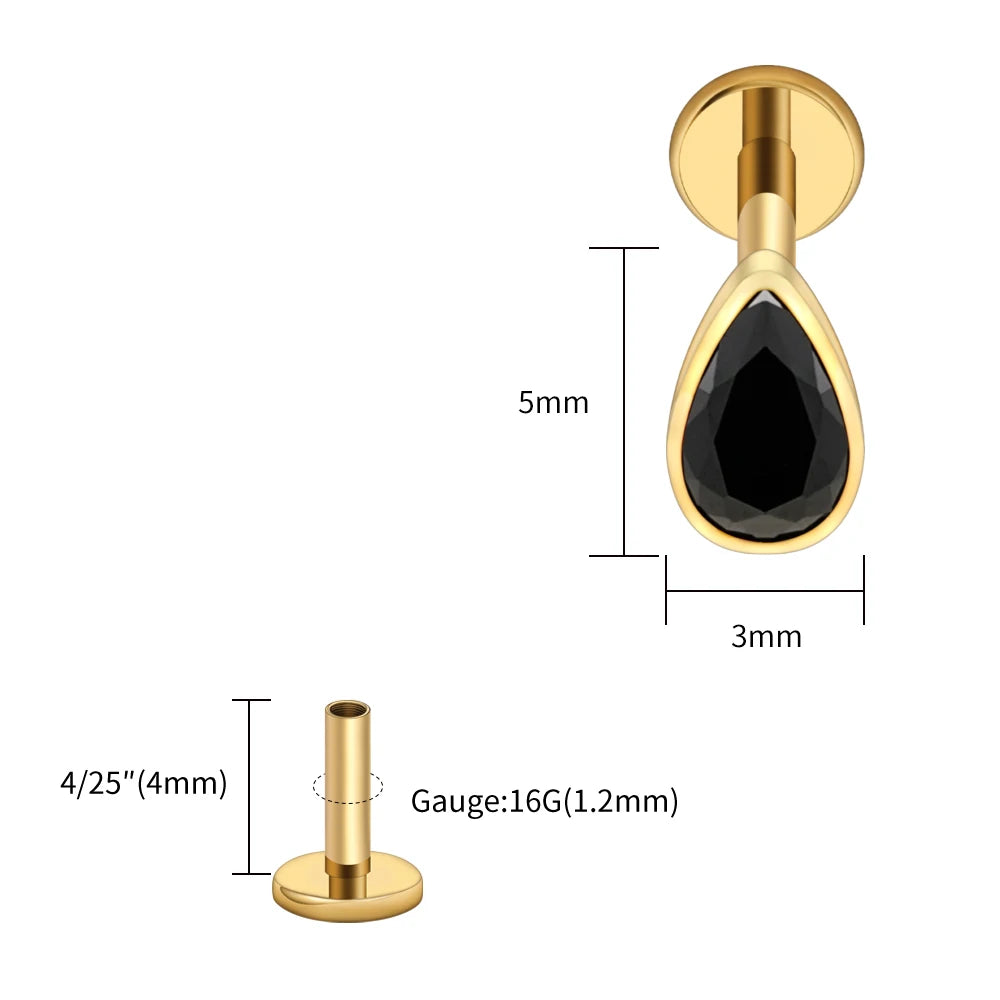 Titanium Labret Stud Teardrop Garnet CZ Cartilage Earring