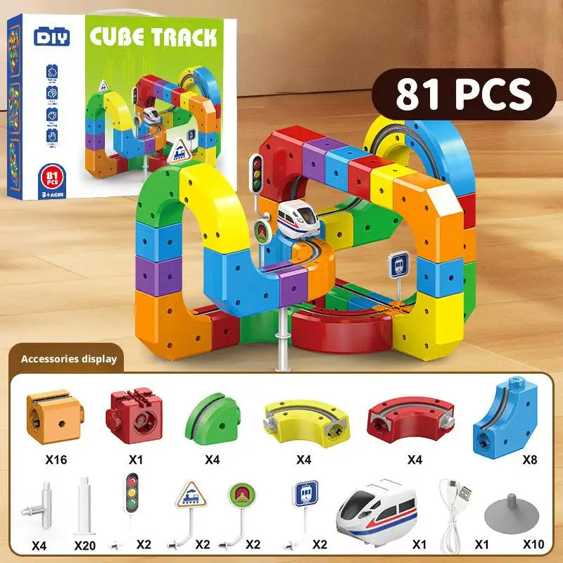 STEM Train Track Set – DIY 3D Railway Building Toy with Electric Train