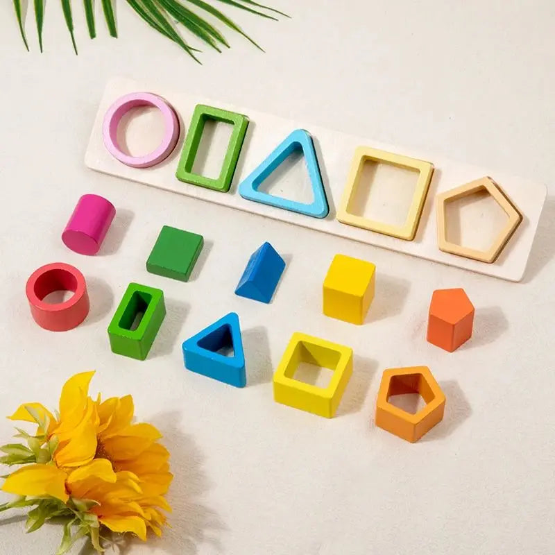 Wooden Sorting and Stacking Toy, Montessori Color & Shape Learning