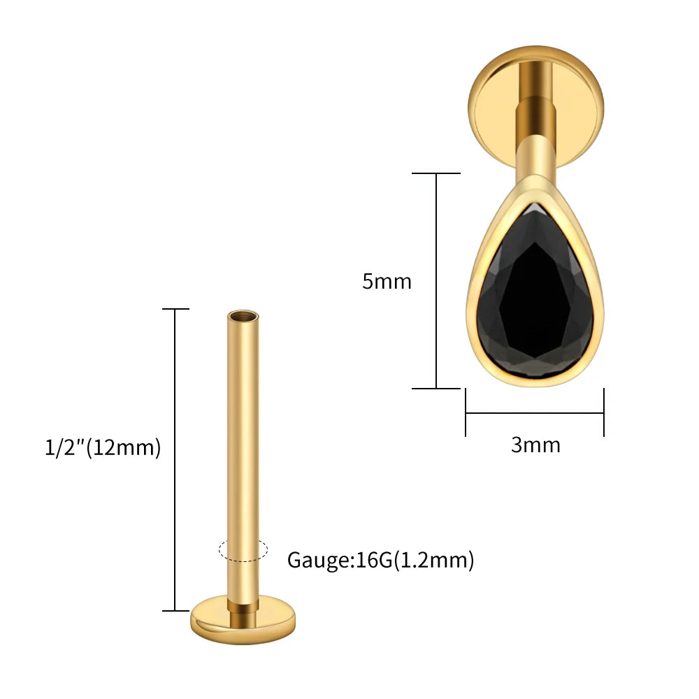 Titanium Labret Stud Teardrop Garnet CZ Cartilage Earring