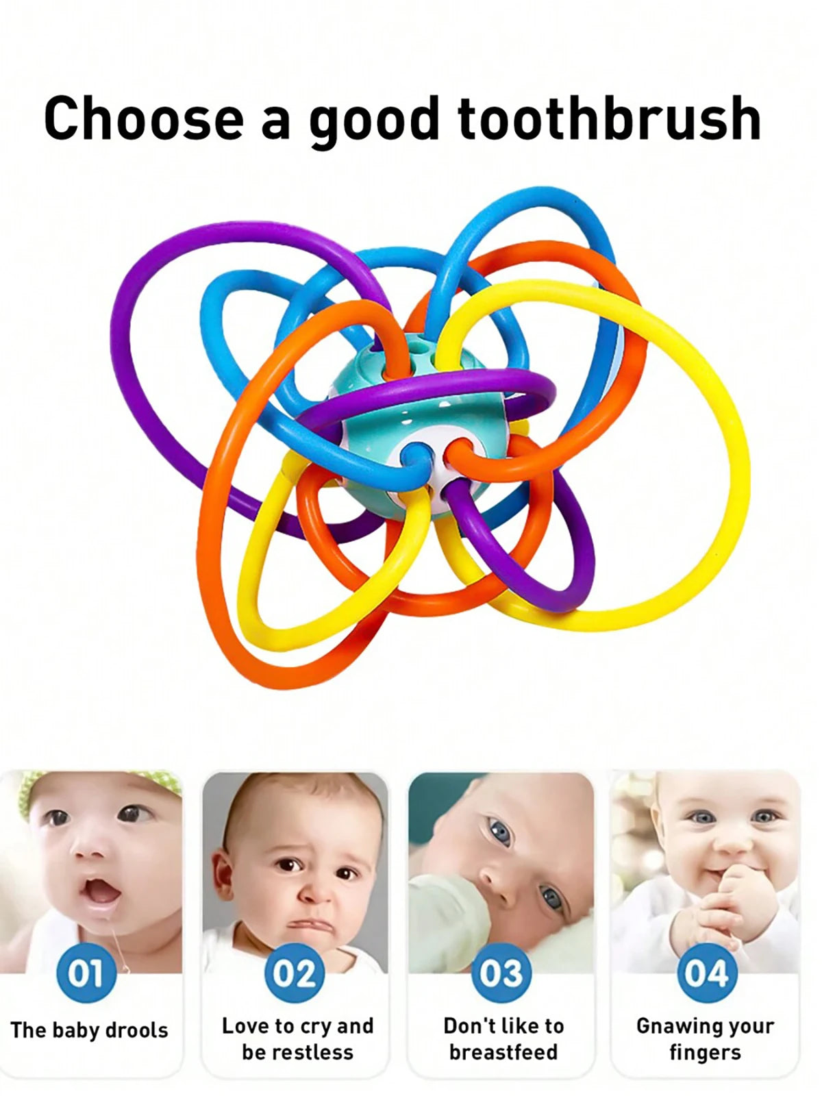 Baby Grasping Ball – Silicone Teether & Rattle Sensory Toy