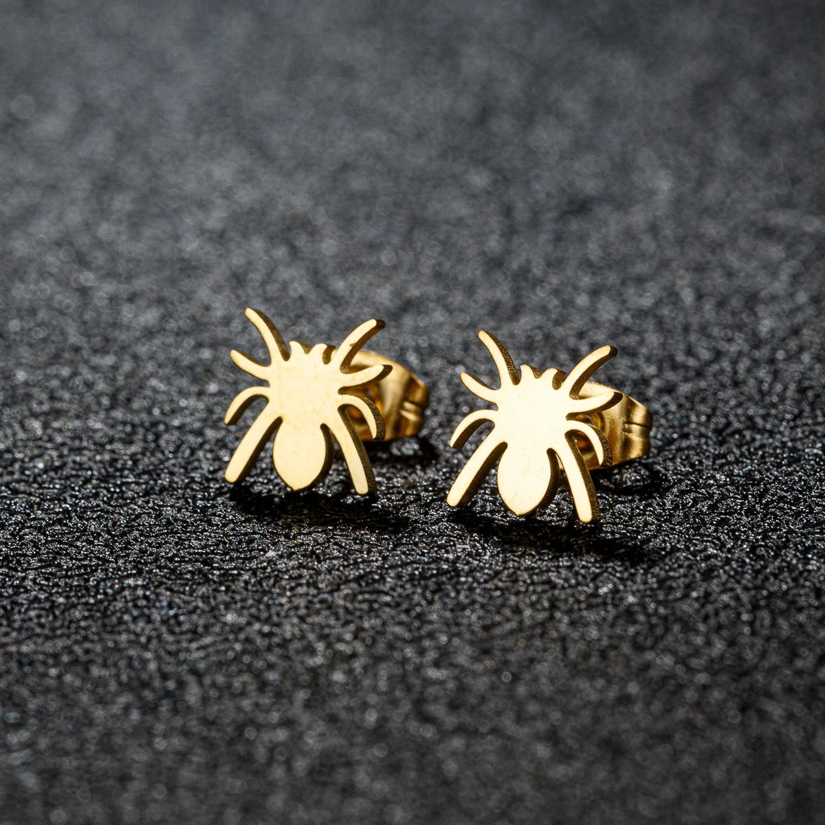 Spider Web Stud Earrings Black Gothic Stainless Steel