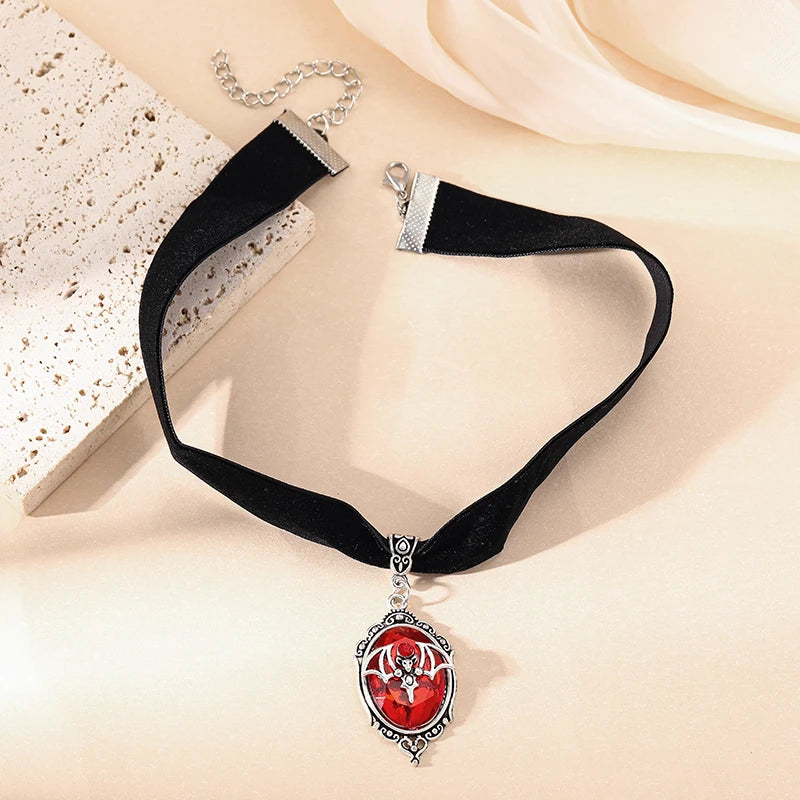 Gothic Choker Necklace Velvet Vampire Pendant