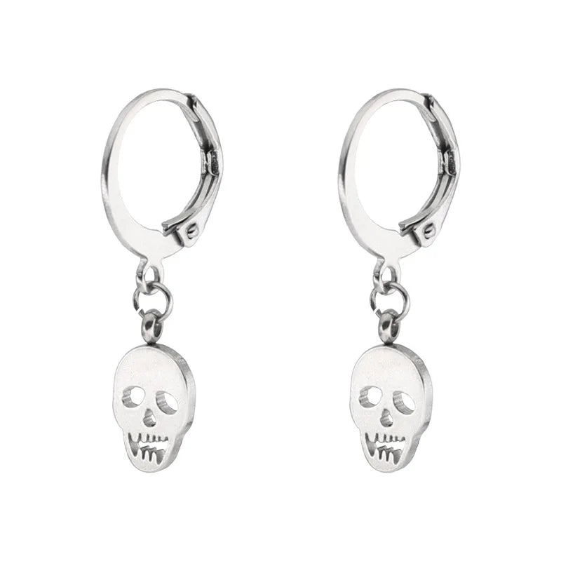 Design Stainless Steel Skull Drop Earrings For Women Men Fashion Gothic Street Hip Hop Ear Jewelry Pendant Cool Stud Earrings