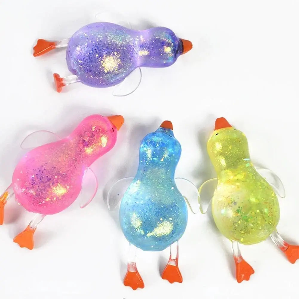 Sensory Squeeze Toy – Colorful Aurora Glitter Duck Stress Relief Toy