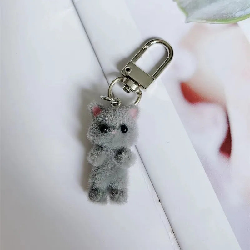 Cat Keychain, Cute Flocked 3D Cat Bag Charm for Phone and Car Keys