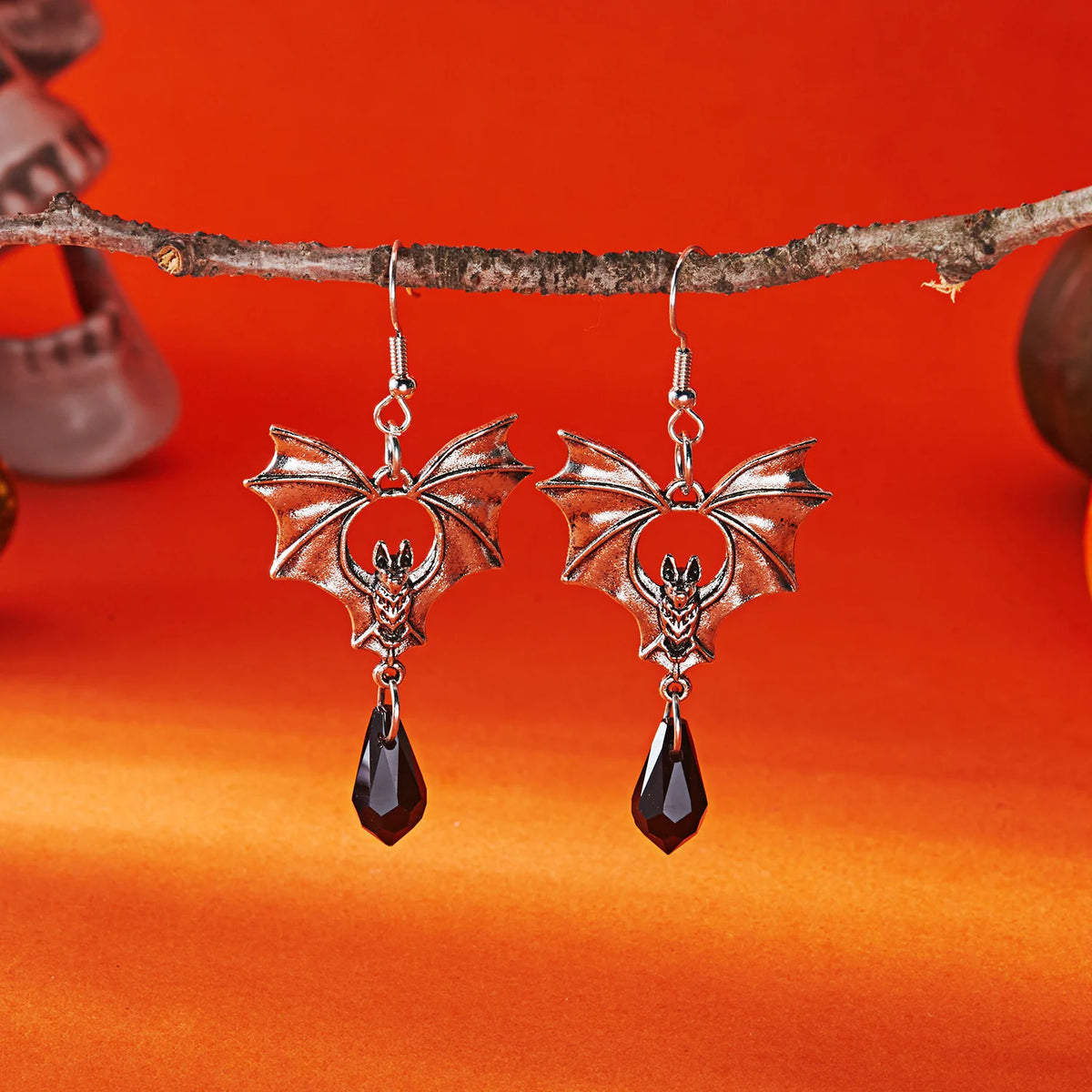 Vampire Bat Earrings Gothic Red Crystal Drop Halloween Jewelry