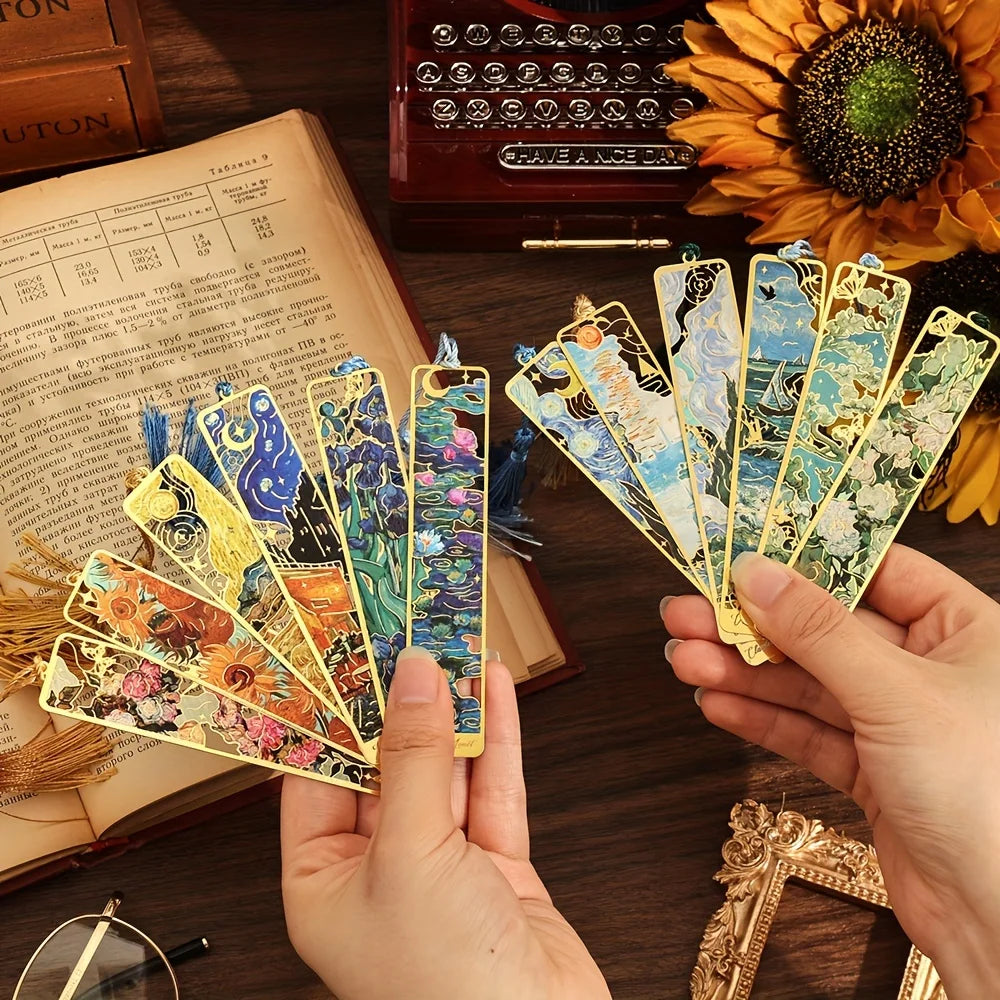 Metal Bookmarks Vintage Oil Painting Tassel Reading Set