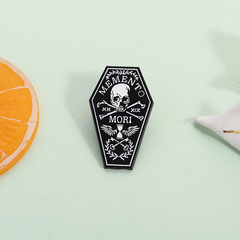 Skull Enamel Pin Gothic Skeleton Coffin Lapel Brooch