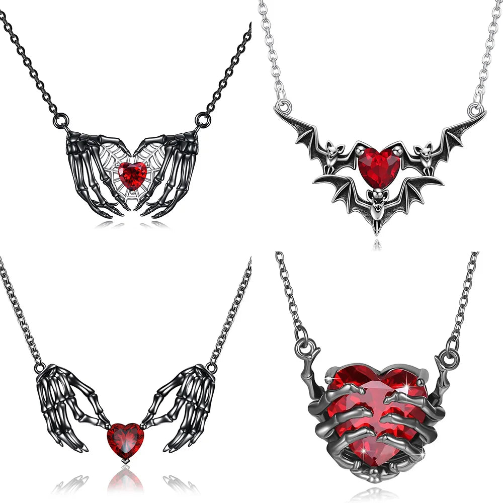 Gothic Bat Wing Necklace with Heart Pendant – Dark Fantasy Jewelry