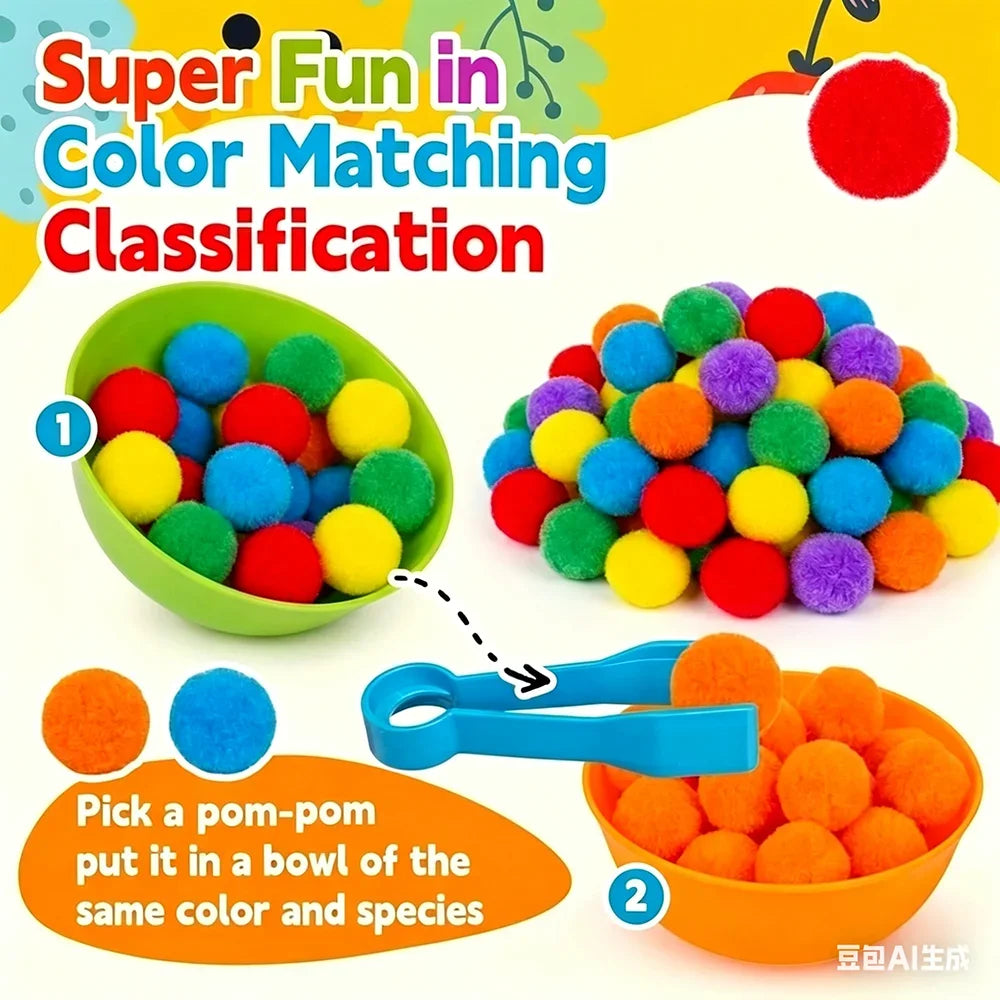 Color Sorting Counting Toy – Rainbow Bowls & Tweezers Learning Set
