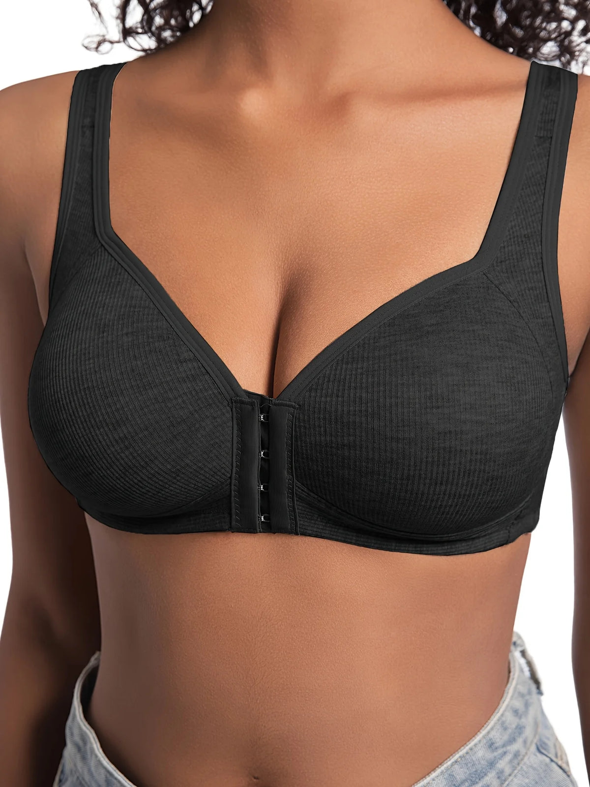 Women's Bra Wire-Free Front Closure Solid Color Full Coverage Fixed Cups More Considerate for Middle-Aged And Elderly Individual