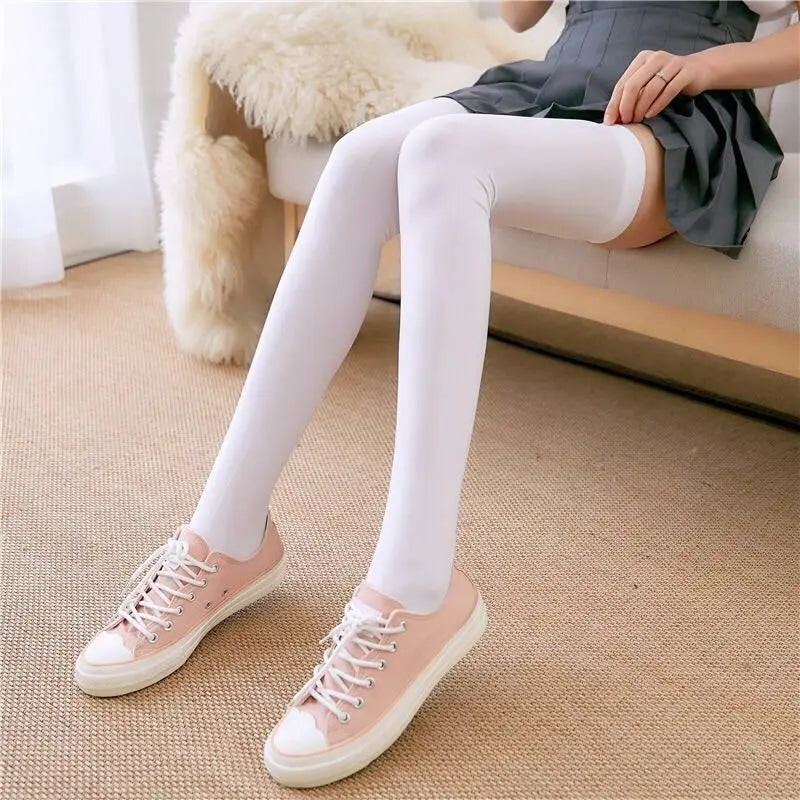 Spring Thin Sexy Black White Soild Color Long Socks Women Over Knee Thigh High Stockings Lolita Ladies Girls Warm Knee Socks