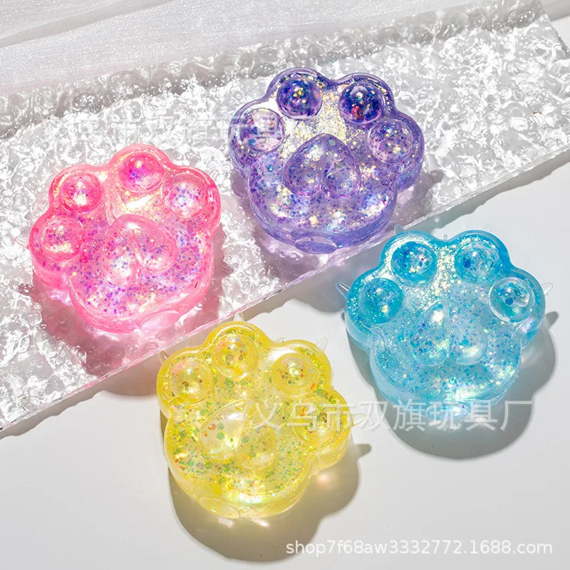 Cat Paw Squishy Toy – Glitter Transparent TPR Squeeze Fidget