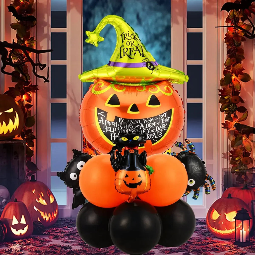 12/13pcs Happy Halloween Balloon Set With Black kids-game-jumpsuit-costume-red-greenOrange Latex Globos Ghost Bat Pumpkin for Haunted House Room Halloween Eve Decor