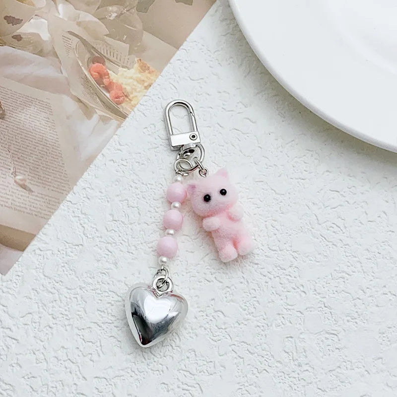 Cat Keychain, Cute Flocked 3D Cat Bag Charm for Phone and Car Keys