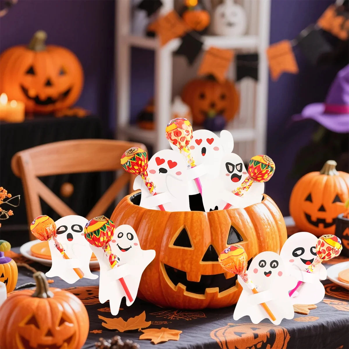 Halloween Lollipop Holders, 48PCS Ghost Candy Party Favors