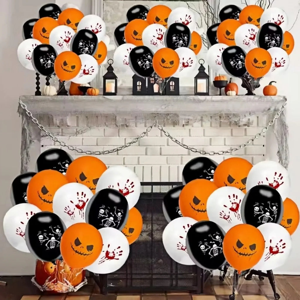 12-30pcs 12 In Latex Balloons 3 Styles Bloody Hand and Skull  Scary Expression Balloons for Halloween Party Decoration Supplies