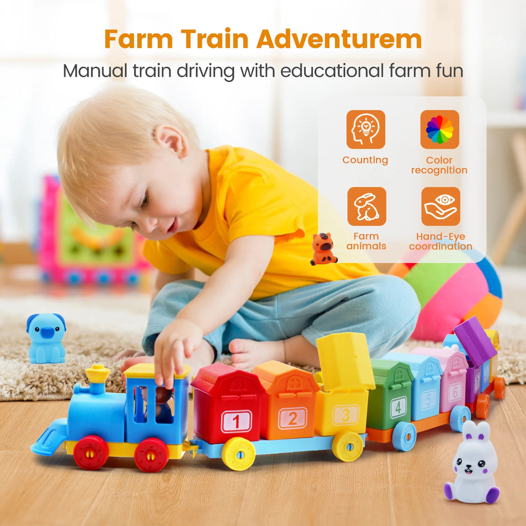 Montessori Train Set Farm Counting Sorting Matching Toy for Toddlers