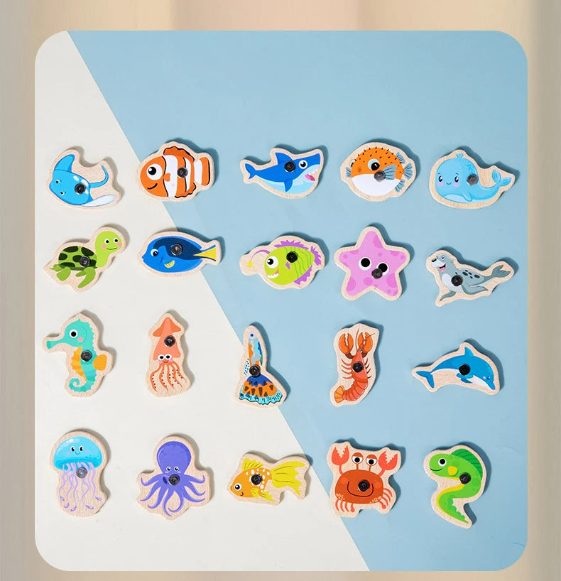 Wooden Magnetic Fishing Toy – Marine Life Learning Game