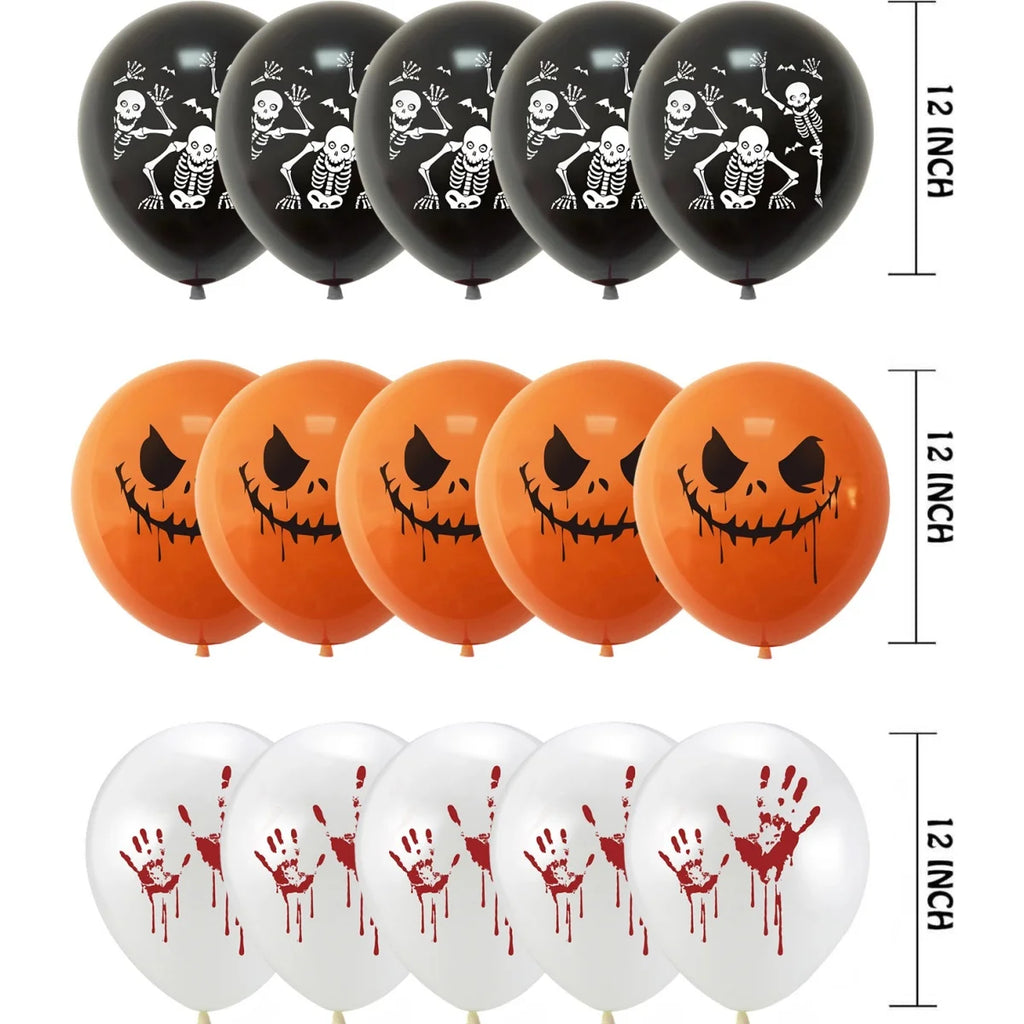 12-30pcs 12 In Latex Balloons 3 Styles Bloody Hand and Skull  Scary Expression Balloons for Halloween Party Decoration Supplies