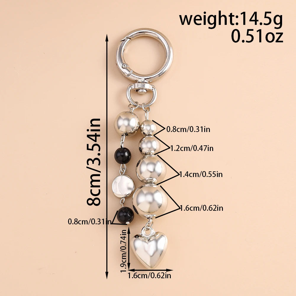 Cute Bowknot Love Heart Keychain Crystal Pearl Key Ring Pendants for Women Girls Handbag Decor DIY Handmade Key Chain Gifts