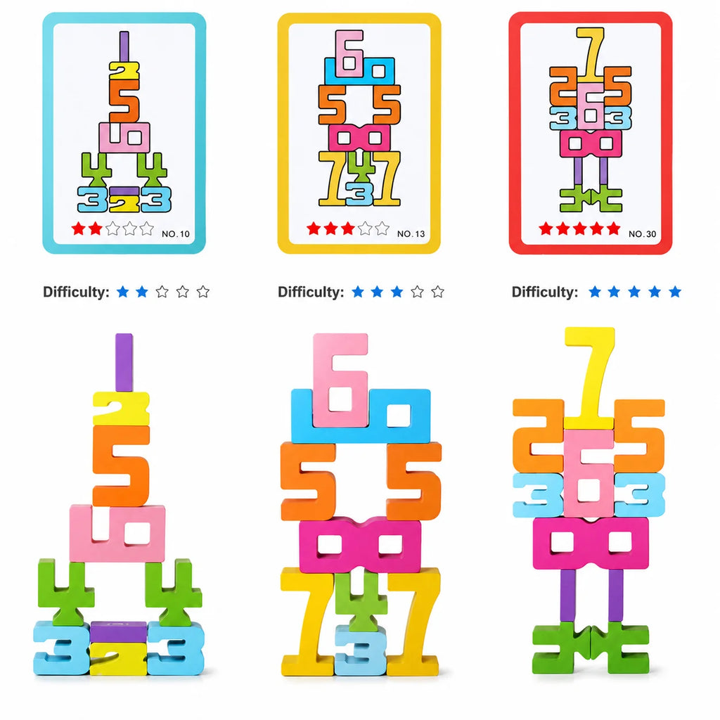 Wooden Number Blocks, Montessori Counting & Stacking Toy