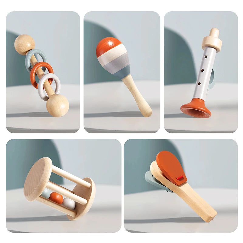 Baby Musical Instrument Set – 5-Piece Wooden Toddler Learning Toys