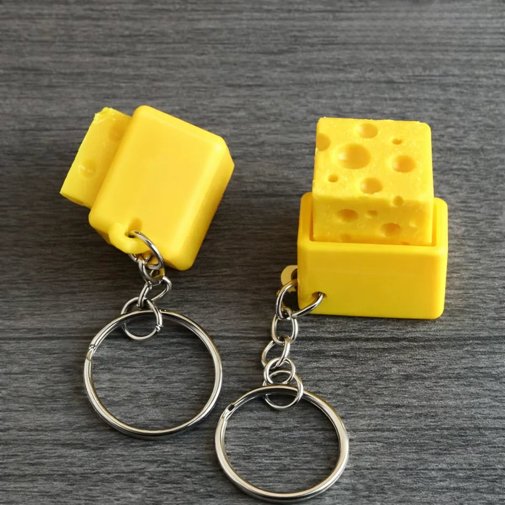 Mini Cheese Keychain Fidget – Clicker Stress Relief Keycap