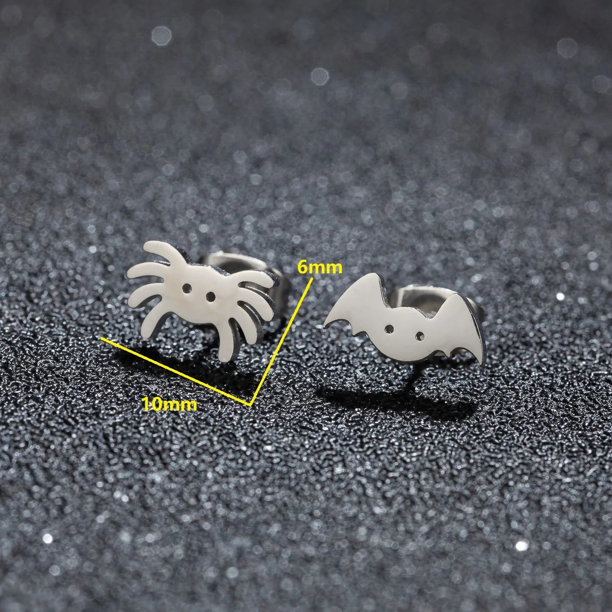 Halloween Bat Spider Earrings – Black Stainless Steel Punk Jewelry