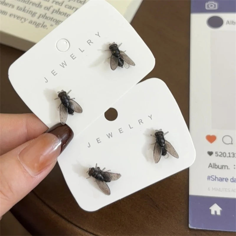 Fly Stud Earrings – Funny Insect Prank Halloween Jewelry
