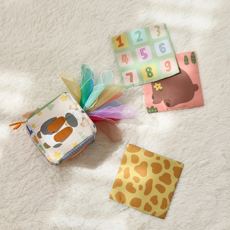 Montessori Tissue Box Toy – Baby Sensory Cloth Busy Cube