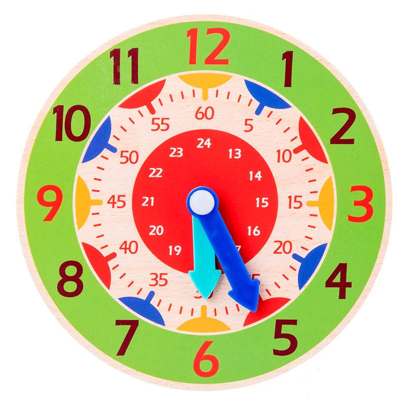 Wooden Learning Clock Montessori Time Teaching Toy for Kids
