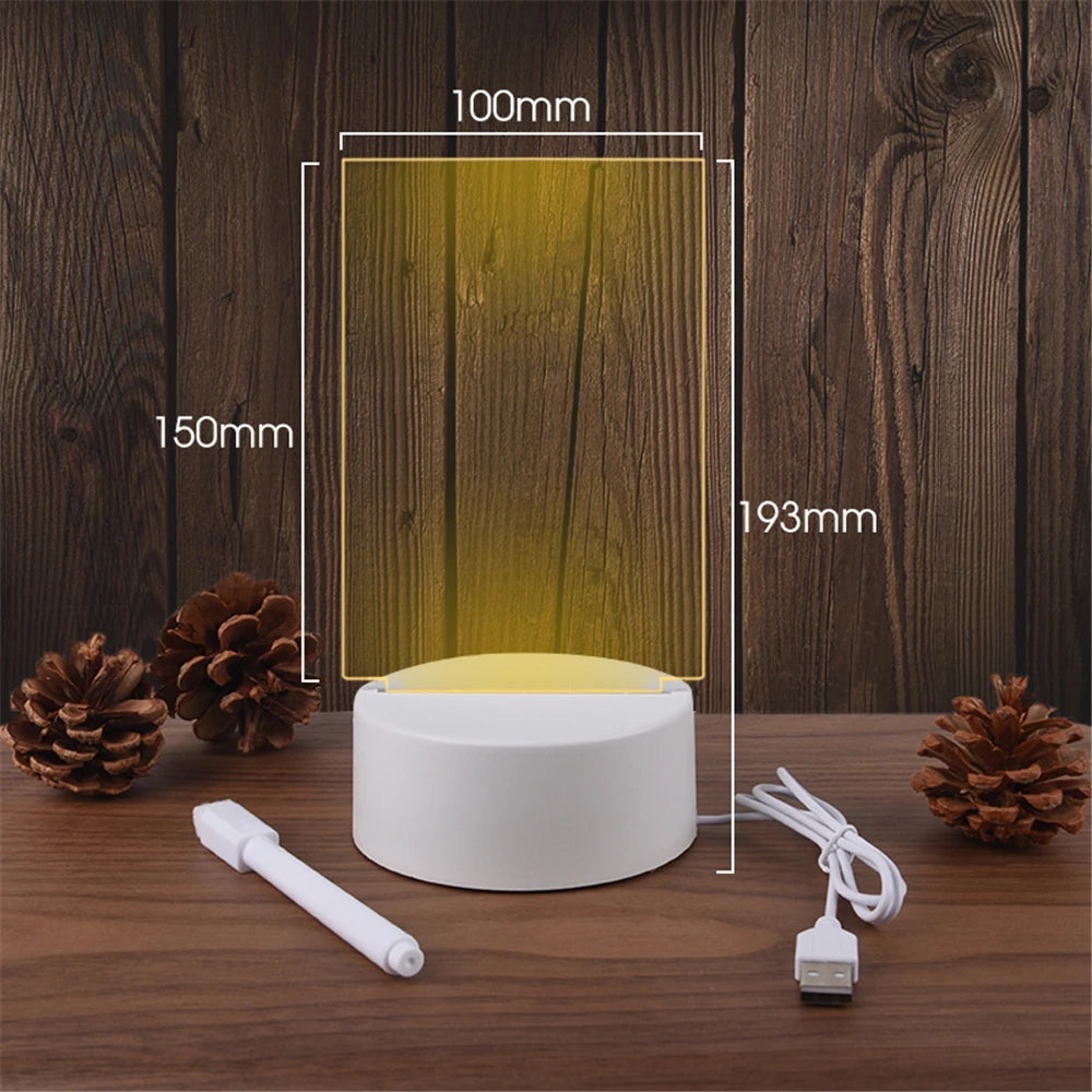 Acrylic Message Board Night Light – USB LED Writeable Memo Board